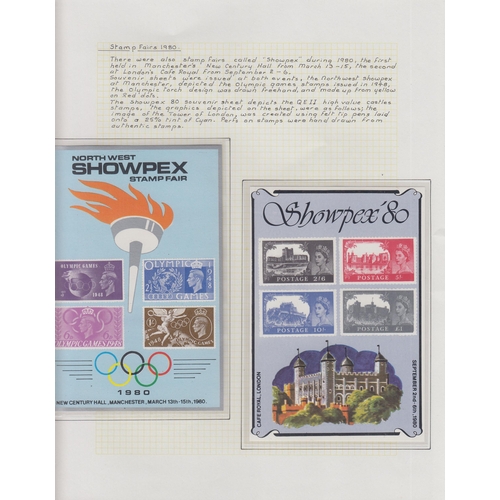 231 - A study on UK Stamp Exhibition’s written up on album pages, from 1912 to 2010, including stamp sets,... 