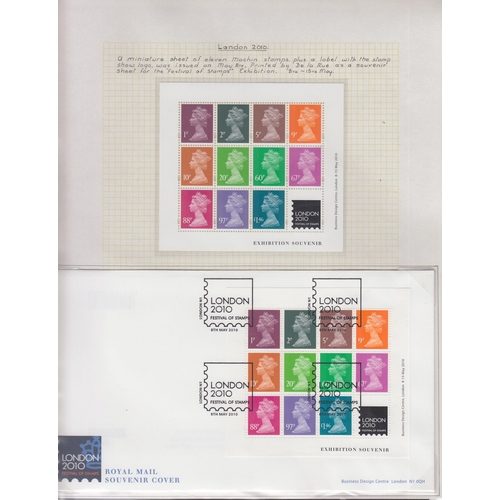 231 - A study on UK Stamp Exhibition’s written up on album pages, from 1912 to 2010, including stamp sets,... 