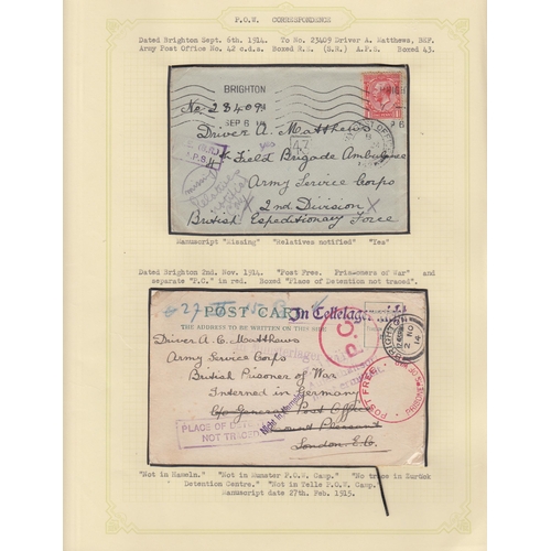 551 - A collection of WWII correspondence from DVR Mathews, including covers from POW camps sent to Bright... 