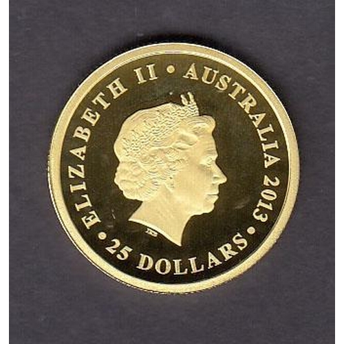 36 - Australia 2013 gold Perth Mint $25 (Sovereign), in good condition, with CoA