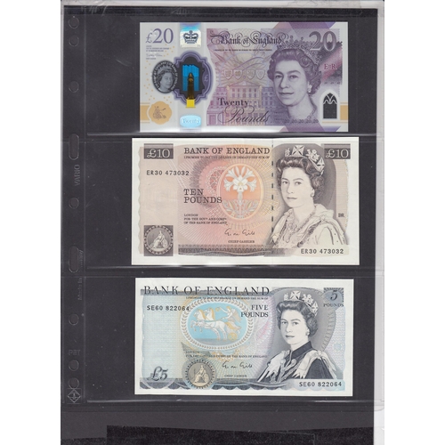 39 - A small group of nine UK QEII banknotes in good condition from £1 to £20, including Chief Cashiers P... 