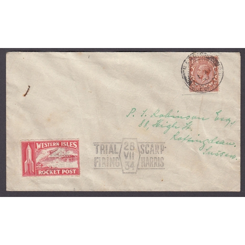 315 - 1934 Scrap Harris, Western Isles Rocket Post cover with red vignette, cover flown on Gerhard Zuckers... 