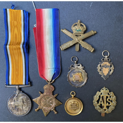 131 - A group of UK war medals including WWI pair War Medal and Victory to 1710. GNR.E.MAY. R. A. plus cap... 