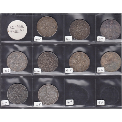 10 - A group of 9 UK Double Florins (4/-) coins, from 1887 to 1889, including Arabic & Roman ‘1’, in good... 