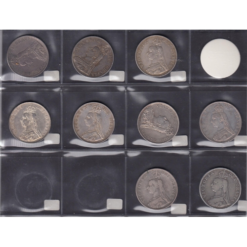 10 - A group of 9 UK Double Florins (4/-) coins, from 1887 to 1889, including Arabic & Roman ‘1’, in good... 