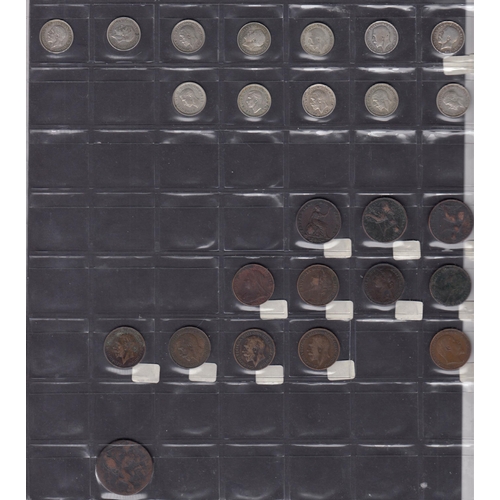 12 - A small accumulation of UK coins from Farthings to Half Crowns, from 1822 to 1951, including 1853 Fa... 