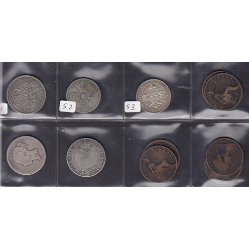 12 - A small accumulation of UK coins from Farthings to Half Crowns, from 1822 to 1951, including 1853 Fa... 