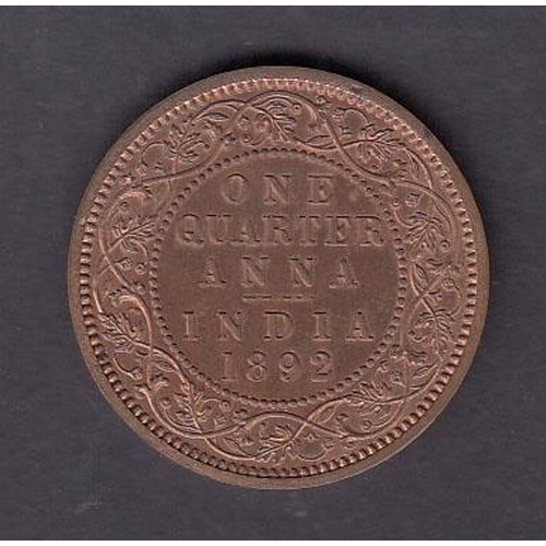 100 - British India 1892 copper original proof ¼ Anna, Calcutta mint in red, ex David Fore collection