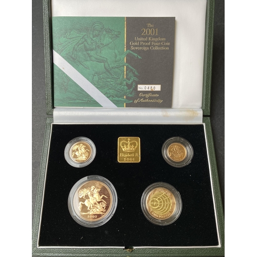 103 - UK 2001 Gold proof Soveriegn 4 coin Collection, boxed with CofA, total gold weight 67.84g