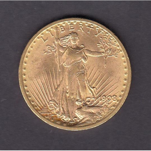 112 - USA 1908 $20 gold coin, in good condition, 0.9675oz