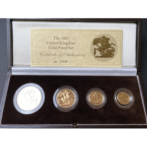 118 - UK 1985 Gold proof Soveriegn 4 coin Collection, boxed with CofA, total gold weight 67.85g