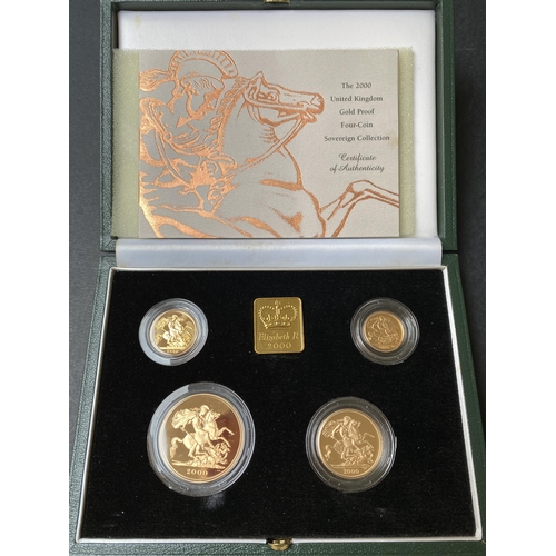 119 - UK 2000 Gold proof Soveriegn 4 coin Collection, boxed with CofA, total gold weight 67.84g