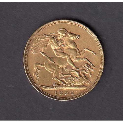 26 - UK 1892 gold full Sovereign, in good condition