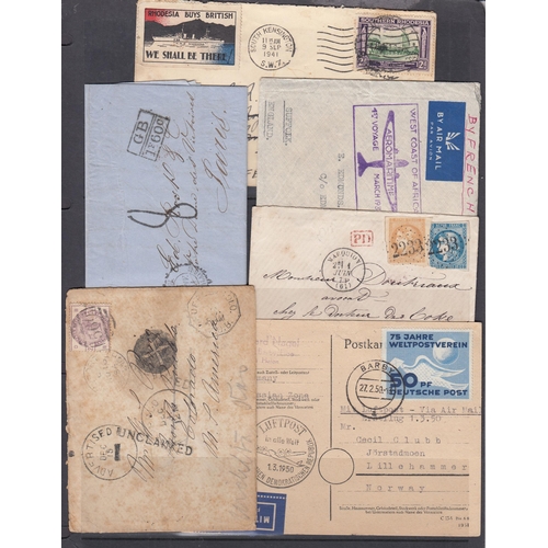 289 - A small accumulation of World Postal History from 1719 Guernsey Document to the 1950s, including Air... 