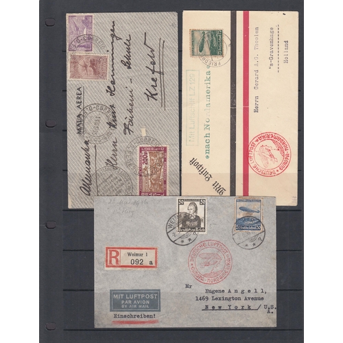 307 - A group of seven fronts and covers all flown by Zeppelin, 1929 Germany to New York card affixed Zepp... 