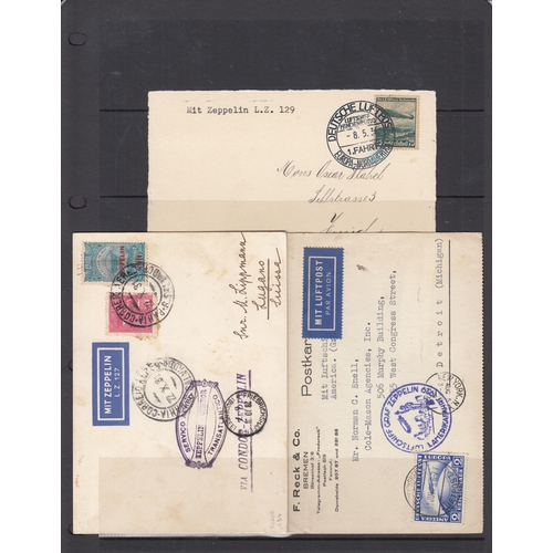 307 - A group of seven fronts and covers all flown by Zeppelin, 1929 Germany to New York card affixed Zepp... 