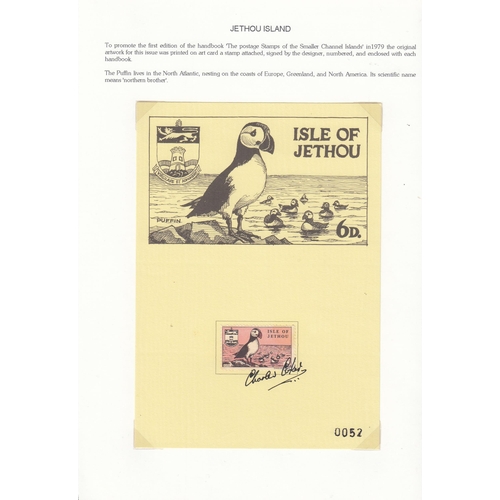 386 - Isle of Jethou 1961 Birds set/5, each on presentation card, artist-signed across each stamp