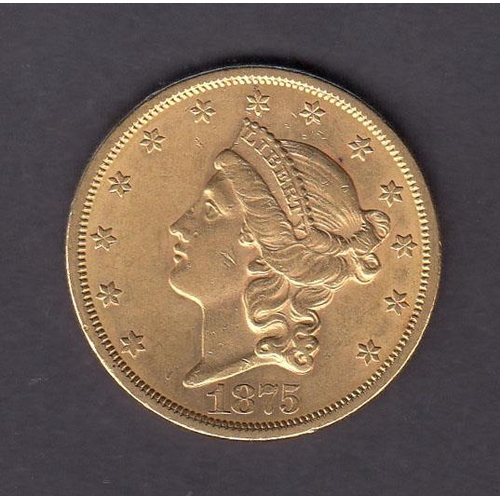 73 - USA 1875 $20 gold coin, in good condition, 0.9675oz