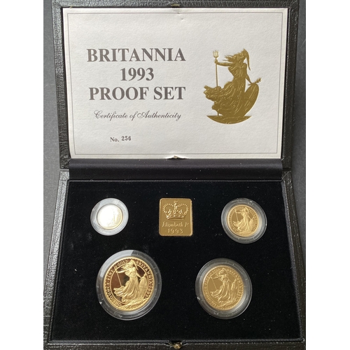 92 - UK 1993 Gold proof Britannia 4 coin Collection, boxed with CofA, total gold weight 63g