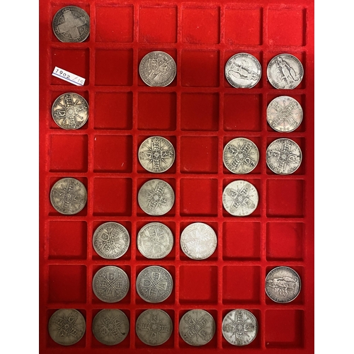 42 - A collection of UK coins from 3d to 4/-, from Charles I to QEII, mixed condition, noted Charles I Ha... 