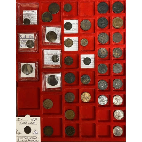 43 - A collection of UK coins from ¼d to 3d from  Charles I to QEII, mixed condition noted 1852 ¼d, Charl... 