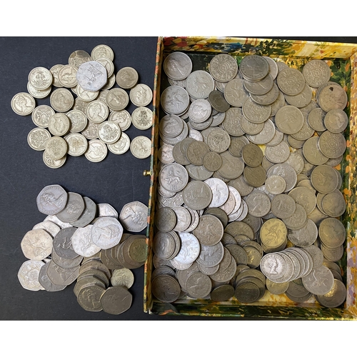 75 - A duplicated UK accumulation of QEII 2/- and 50p coins, mixed condition