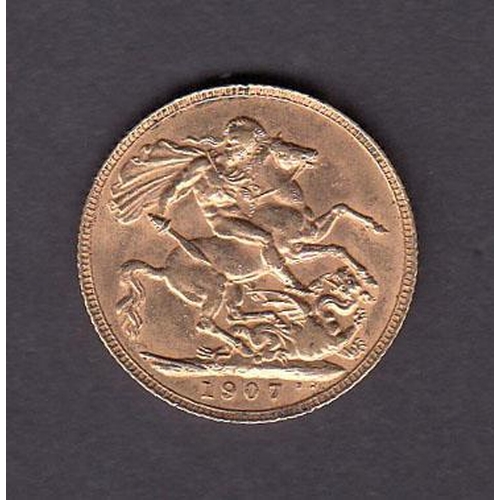 87 - UK 1907 gold full Sovereign, in good condition