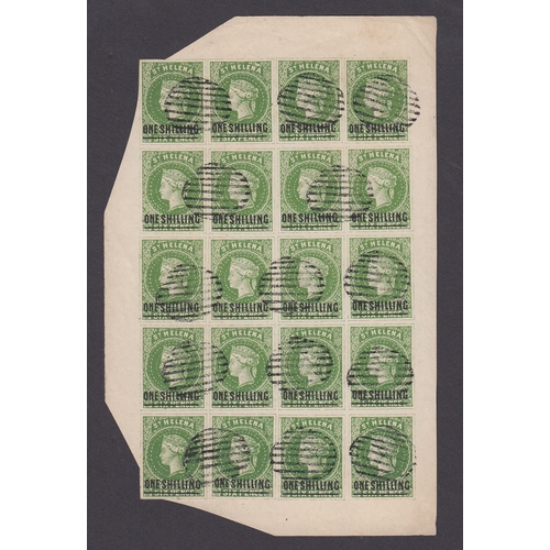 870 - 1871 1/- deep yellow-green ‘Spiro’ Forgery imperf pane of 20 (4x5), on thin wove paper with sheet ma... 