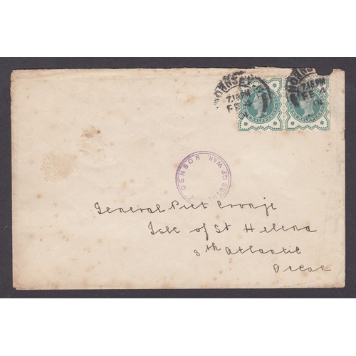872 - Boer War - 1901 Cover from London bearing 1/2d green pair, addressed to “General Piet Cronje, Isle o... 