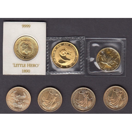 5 - A collection of 7 World 1/10oz fine gold coins, including Australia 1987 gold $15 coin, Canada 1988 ... 