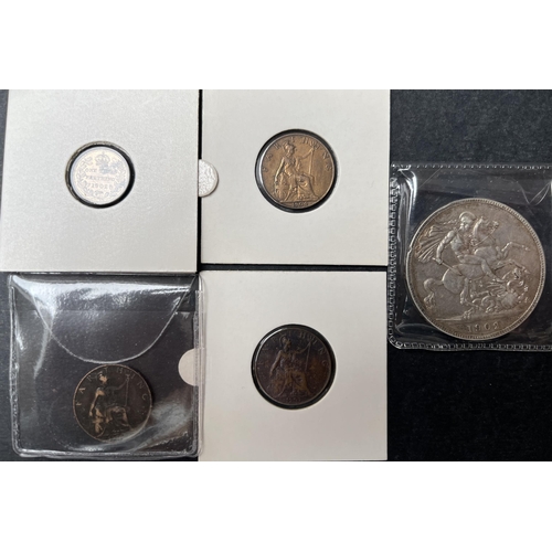 11 - A collection of UK King EDVII coins from Third-Farthing to Crown, including x10 Farthing’s, x2 Halfp... 