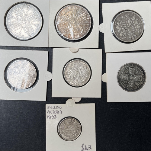 96 - A collection of UK Queen Victoria coins from Quatre Farthing to 4/-, including Third Farthing x8, Ha... 