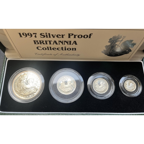 184 - UK 1997 & 2003 Silver Proof Britannia Collections, each boxed with CoA’s