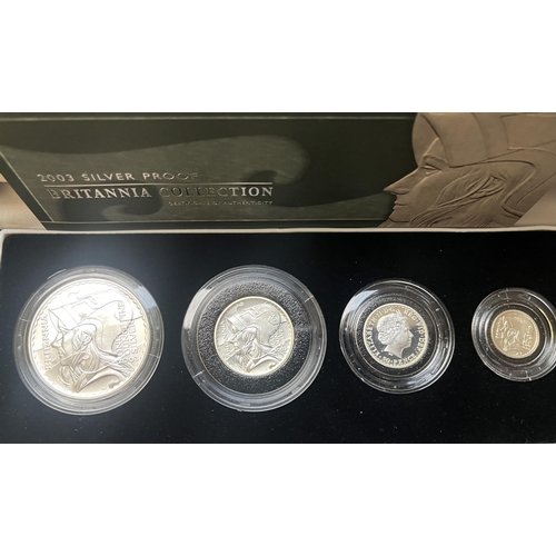 184 - UK 1997 & 2003 Silver Proof Britannia Collections, each boxed with CoA’s