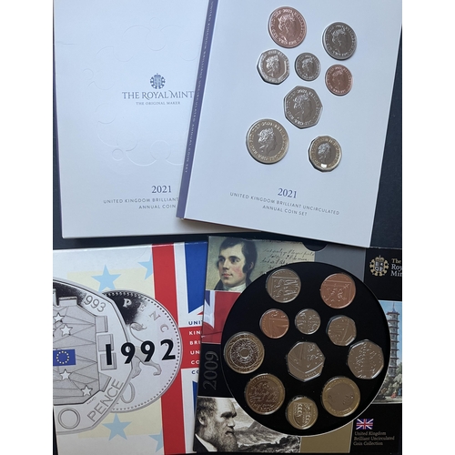 1 - A duplicated collection of 46 UK Brilliant uncirculated Year sets from 1982 to 2021, including 1992 ... 