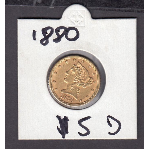 156 - USA 1880 gold $5 coin, in good condition