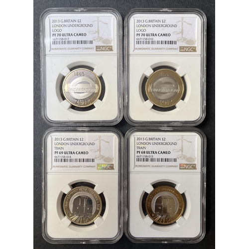 134 - A group of 4 UK QEII 2013 London Underground £2 coins, each slabbed by NGC all graded Ultra Cameo, i... 