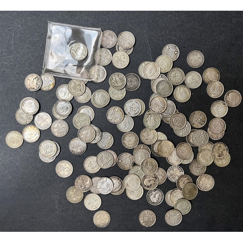 26 - A small group of circulated UK silver 3d’s from 1900 to 1941, condition poor to fair, weight 150g