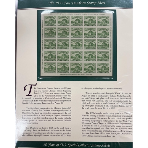 765 - A collection of mint USA mini sheets from 1933 to 1994, including 1933 federal Building sheet and 19... 