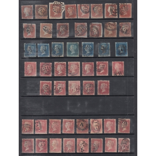 530 - A used GB QV used Line Engraved collection on 4 stock pages, including 1840 1d & 2d (faults), 1864-7... 