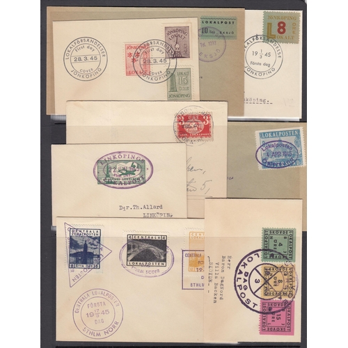 756 - Local Post:  90 Covers franked with local post stamps, 1944-1946, Alingsas, Boras, Falkoping, Gotebo... 