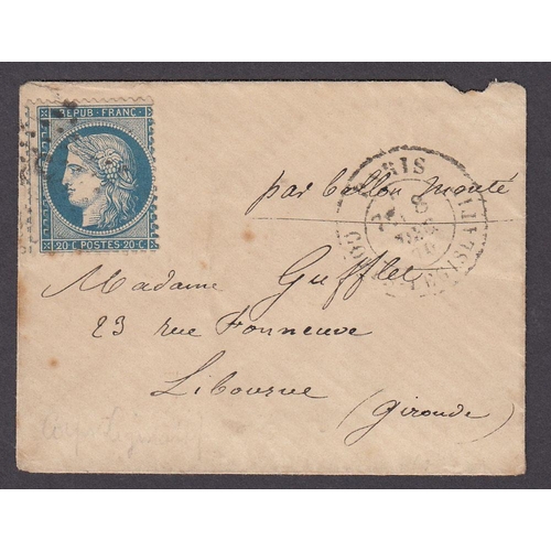 603 - 1870 Balloon Cover (41 General Renault) from Paris Siege, Corps Legislatif cds 12th Dec, 20c frankin... 