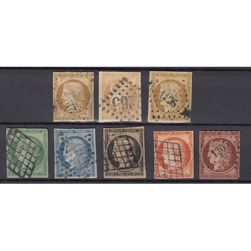 604 - 1849/52 used Ceres range on stock card inc 10c x3 diff shades, 15c/20c/25c/40c and 1fs, clean with v... 