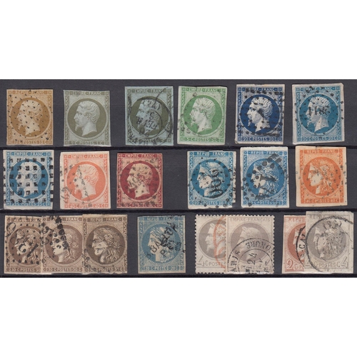 605 - 1852/72 collection on stock card with various denominations 1c to 80c notably 1852 10c yellow bistre... 