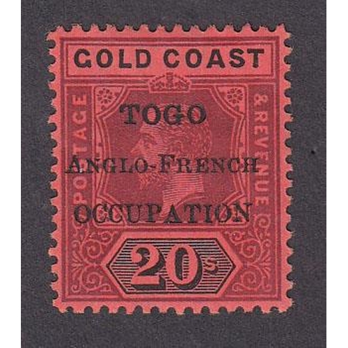 1162 - 1915 ovpt 20/- purple and black on red fine mint, Cat £160