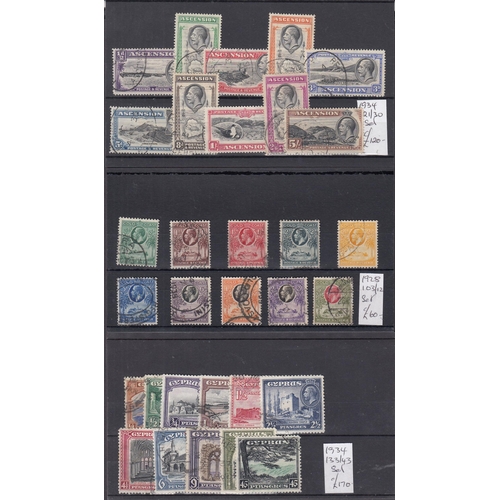 380 - 1928/34 three different KGV used sets with Ascension 1934 SG21/30, Cyprus 1934 SG133/43 (9p short pe... 