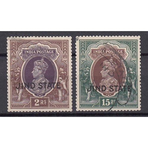 996 - Jind - 1937/38 2r purple & brown and 15r brown & green, fine used, SG122 & 125, Cat £2300