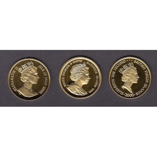 5 - A boxed 3 gold coin Queen Mother Commemorative set, including 2000 Isle of Man 1/5 gold Crown, 2000 ... 