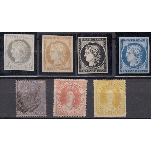 373 - A small stock of better items on stock card with noted Queensland QV 1860 6d SG11 mint Cat £1200, 18... 