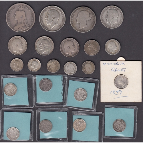 127 - A small accumulation of UK pre 1920 silver coins, from 3d to 4/-, mixed condition, face value £1.00